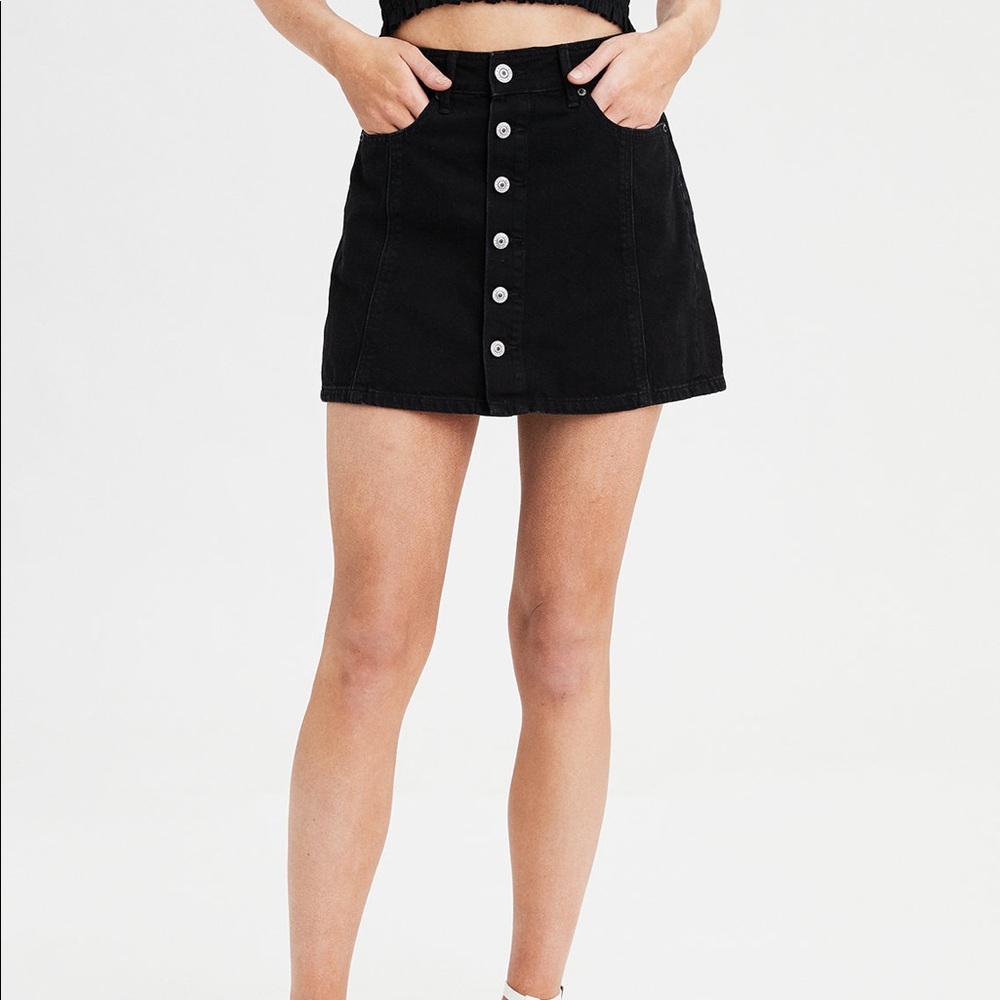 American Eagle Black Corduroy Button Up Skirt
